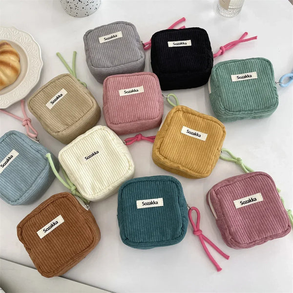 New Cute Mini Cosmetic Bag Zipper Solid Korean Storage Bags Portable Women Clutch Bag Lipstick Sanitary Napkin Organizer Pouch