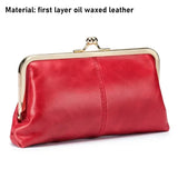 Genuine Leather Long Clutch Wallet Clip Bags Vintage Coin Purse Card Holder Key Lipstick Storage Phone Pouch Case for Women