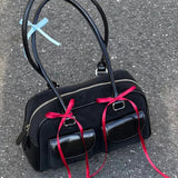 PU Leather Double Pocket Shoulder Bag for Women - Large Capacity Handbag