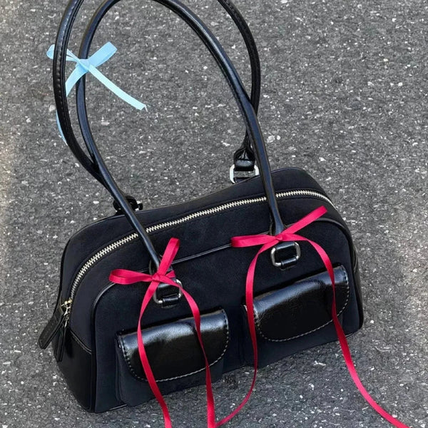 PU Leather Double Pocket Shoulder Bag for Women - Large Capacity Handbag