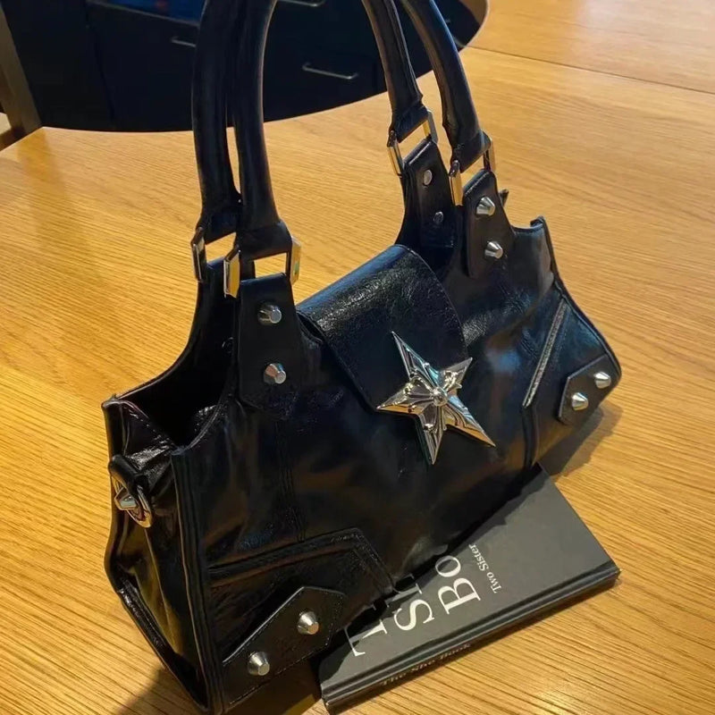 Gothic Star Girl Black Bag Vintage Grunge Punk Shoulder Handbag Tote