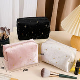 High Quality Portable Cosmetic Bag Soft Velvet Hot Stamping Star Pattern Make Up Storage Bag with Zipper Beauty Case Pouch