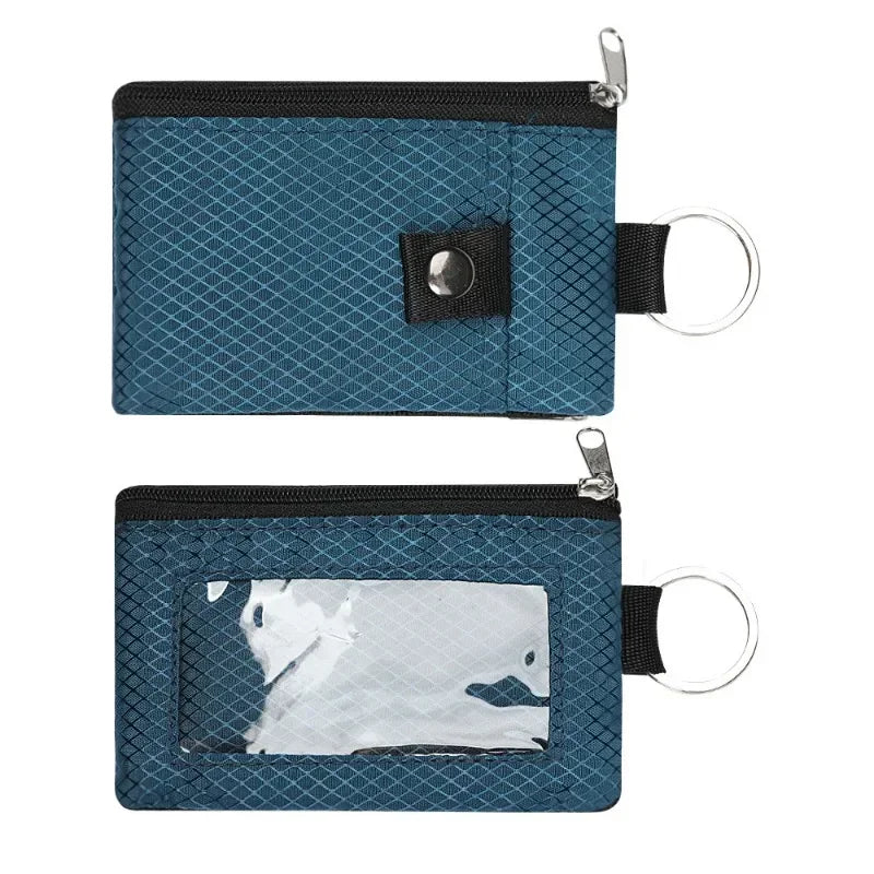 RFID Blocking Small Wallet with ID Window Waterproof Zipper Case Pouch with Lanyard Keychain for Cards Cash Coin Purse