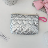 Waterproof Silver Love Bow Pattern Cute Coin Purse Small Clutch Coin Wallet Lady Girls Earphone Coin Key Money Storage Bag Pouch