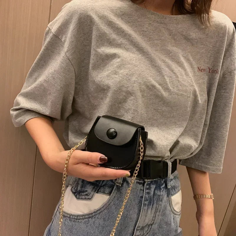 Cute Mini Shoulder Bag for Women Fashion Solid Color Chain Crossbody Bag Small Earphone Lipstick Storage Bag Handbags