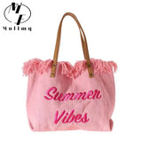Women's Large Capacity Embroidered Tassel Beach Tote Bag