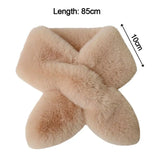 Women Girls Solid Color Cross Scarf Faux Rabbit Fur Plush Neck Scarf Thicken Shawl Neckerchief Wrap Winter Warm Neck Warmer