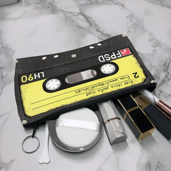 Vintage Cassette Music Tape Cosmetic Bag For Men Women Travel Wedding Party Clutch Bags Makeup Accessories Organizer Storage Bag