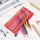 Fashion Zipper Pencil Case Solid Color Mesh Pen Bag Cosmetic Storage Rainbow Color Cosmetic Handbags Coin Purse Stationery