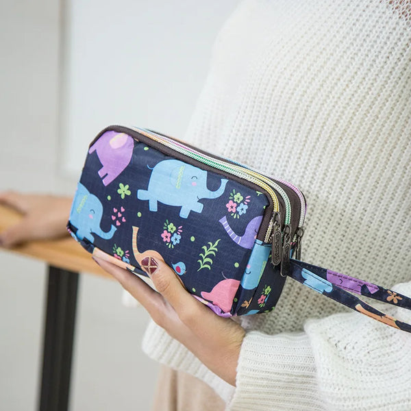 Fashion Flower Print Wallet For Women Three Layer High-capacity Mobile Phone Bag Portable Handheld Bag Mini Key Bag Clutch Bag