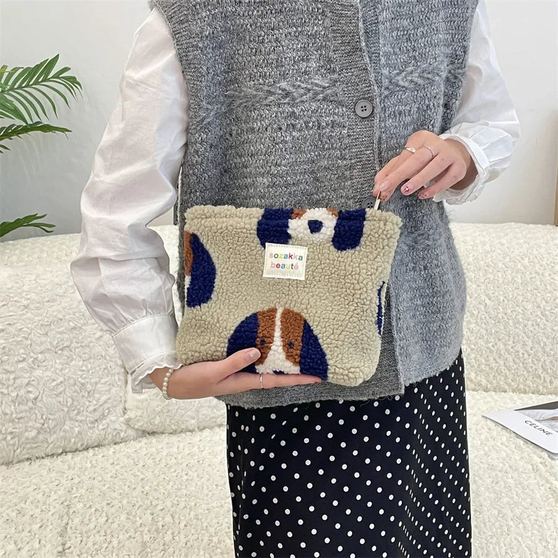 Winter Plush Cute Travel Cosmetic Lipstick Brush Storage Bag Toiletry Kit Women Gift Makeup Handbags Organizer Pouch Clutch Bags