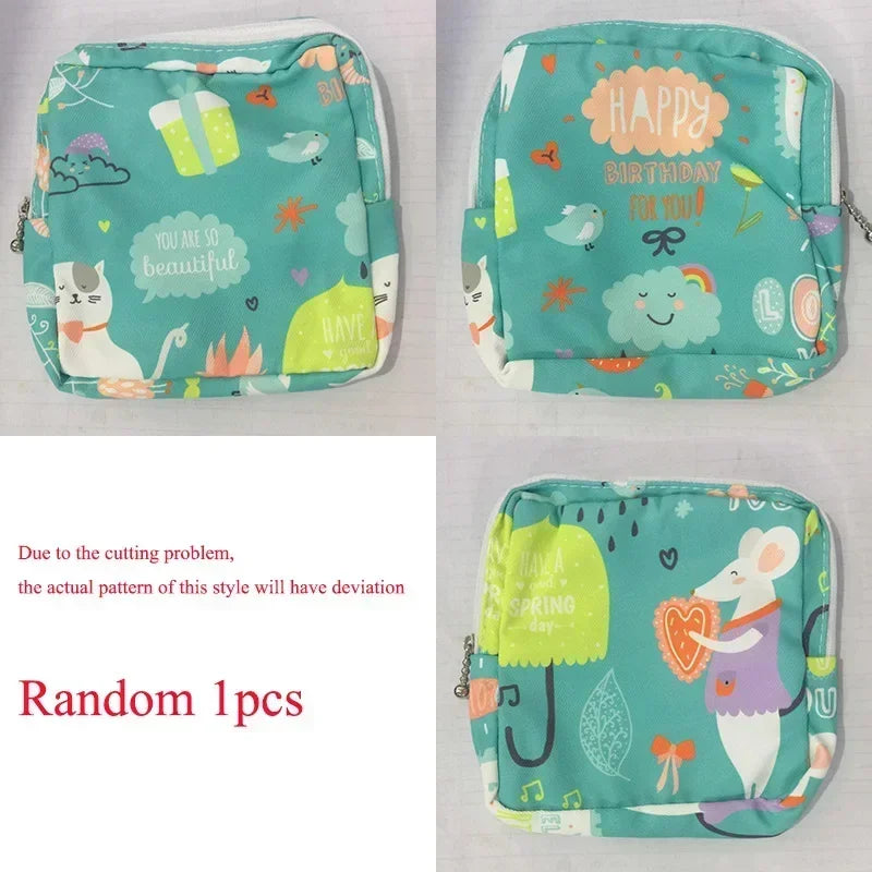 Women Cute Cartoon Mini Cosmetic Bags Lipstick Sanitary Pad Storage Bag Fashion Ladies Beauty Makeup Organizer Purses Bag Pouch