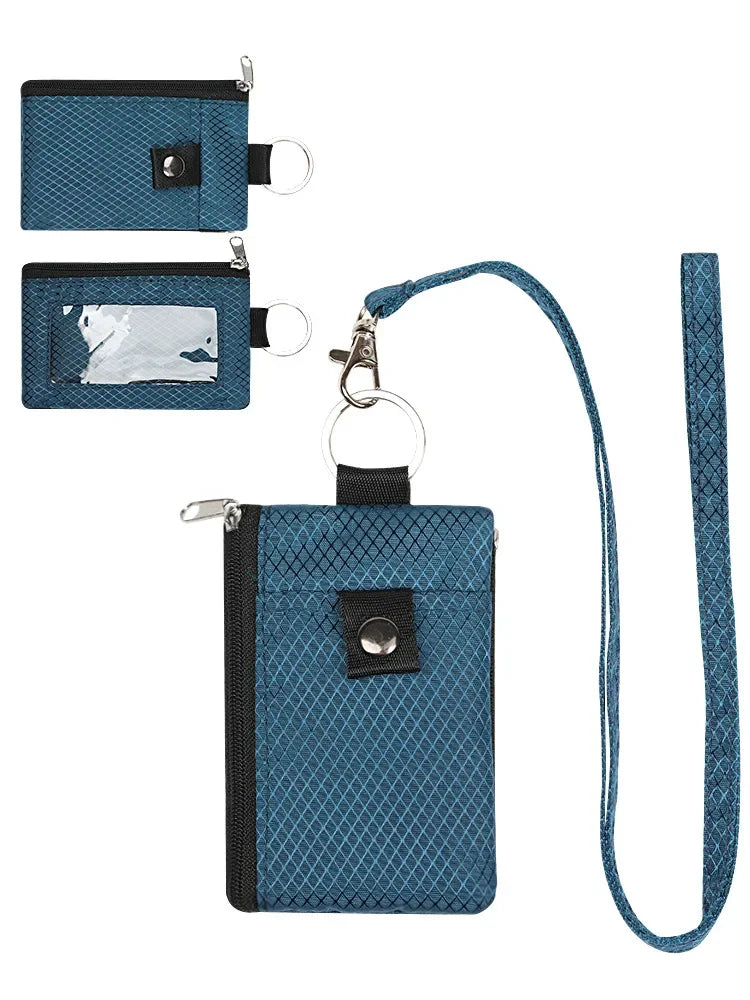RFID Blocking Small Wallet with ID Window Waterproof Zipper Case Pouch with Lanyard Keychain for Cards Cash Coin Purse