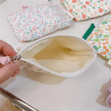 Fresh Pink Floral Cotton Cosmetic Bag Cute Mini Makeup Case for Lipstick Coin Purse card case and Earphone Storage