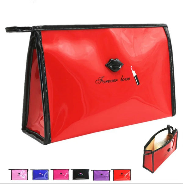 Women's Solid Mirror Leather Fashion Lip Cosmetic Bag For Lady Korean Simple Large Capacity Waterproof Make Up Wash Storage Bags