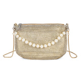 Rhinestone Pearl Chain Evening Clutch Crossbody Purse Handbag