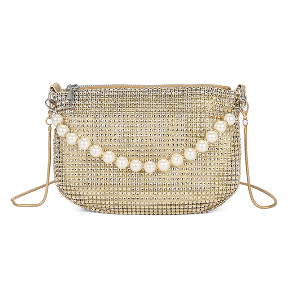 Rhinestone Pearl Chain Evening Clutch Crossbody Purse Handbag