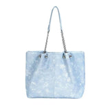 Women's Light Blue Denim Tote Bag - Large Capacity Shoulder Handbag