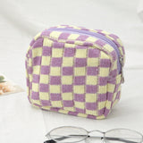 Checkerboard Cosmetic Bag Knitted Toiletry Storage Bag Colorful Makeup Pouch Organizer Checkered Pattern Cosmetic Bag