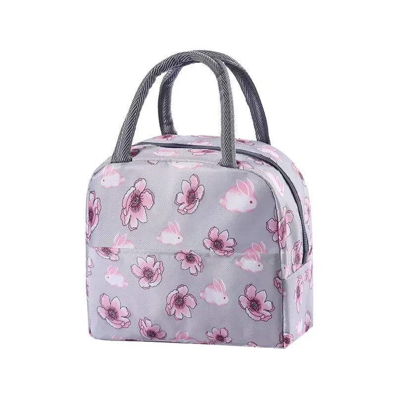 Functional Insulated Oxford Lunch Bag Flower Pattern Cooler Lunch Box Bags Thermal Food Picnic Lunch Bags for Women Kids