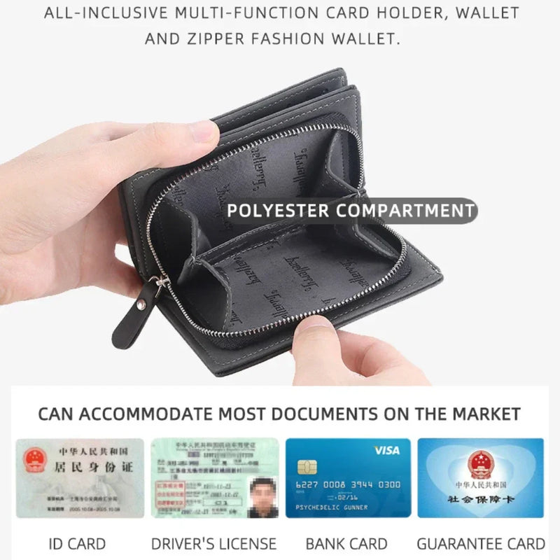 New Leather Men Wallets High Quality Zipper Short Desigh Wallet Hipster Credit Card Holders Inserts Coin Purses Vintage Walltes