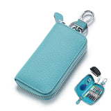 Fashion Simple Key Holder Genuine Leather Wallet Unisex Solid Color Key Wallet Organizer Bag Car Housekeeper Wallet Card Holder