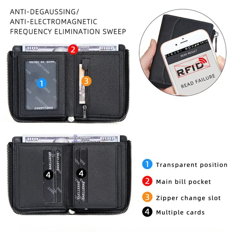 RFID Simple Short Men Zipper Wallets Luxury Brand Card Holder Male Wallet Photo Holder Coin Pocket Man Purses Wallets for Women