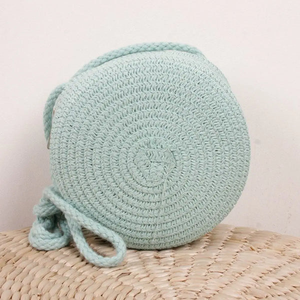 Candy Color Round Woven Rattan Beach Crossbody Bag