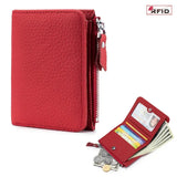 Genuine Leather RFID Short Wallets Card Holder Bag Portable Cowhide Small Zipper Money Coin Purse for Men Women Earphone Pouch
