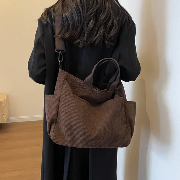 Corduroy Multi-pocket Tote Backpack for Travel and Work