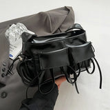 Double Pockets Design PU Leather Shoulder Bags for Women 2025 New Fashion Trend Crossbody Bag Females Silver Handbags