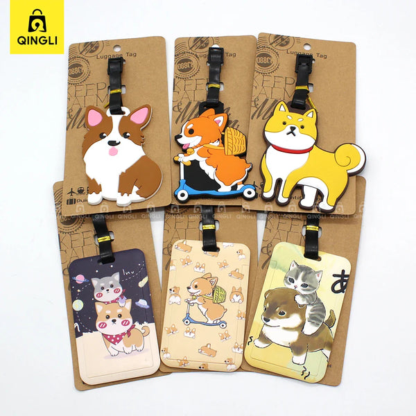 Cartoon Anime Dogs Luggage Tag Lovely Corgi Shiba Inu Akitas Suitcase ID Address Holder Pendent Portable Boarding Baggage Label