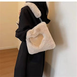 Faux Fur Heart Plush Women's Shoulder Bag - Large Capacity Fashion Tote