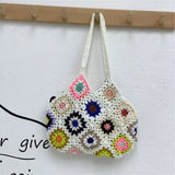 Crochet Floral Tote Bag Large Capacity Vintage Knitted Shoulder Handbag