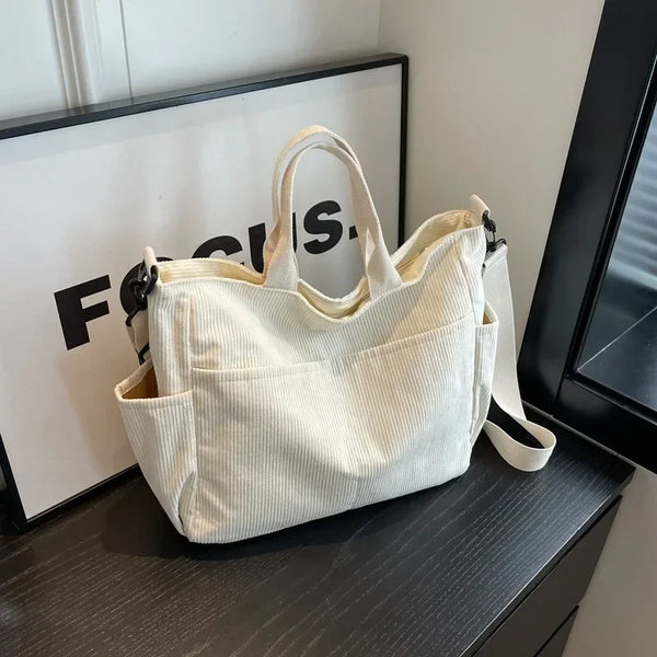 Corduroy Multi-pocket Tote Backpack for Travel and Work