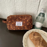 New Flower Print Cosmetic Bag Vintage Style Women Pencil Case Makeup Bag Zipper Pouch Lipsticks Make Up Brush Bag Makeup Pouch
