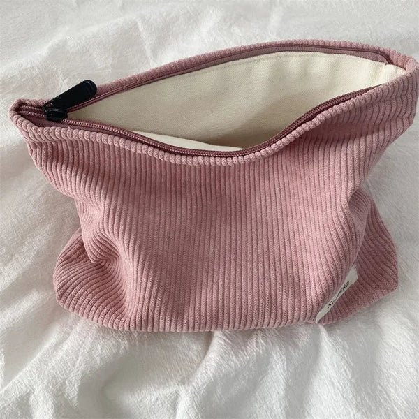Solid Color Corduroy Cosmetic Bag Clutch Bag Large Makeup Organizer Bags Korean Cosmetic Pouch Women Cute Toiletry Beauty Case