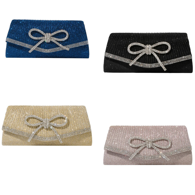 Rhinestone Bow Evening Clutch Bag Sparkly Purse for Women Wedding Prom