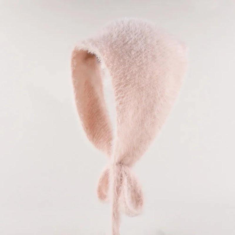 Fashion French Style Tie Headband Hat Plush Knitted Yarn Lace-up Cover Headband Keep Warm Triangular Scarf Autumn