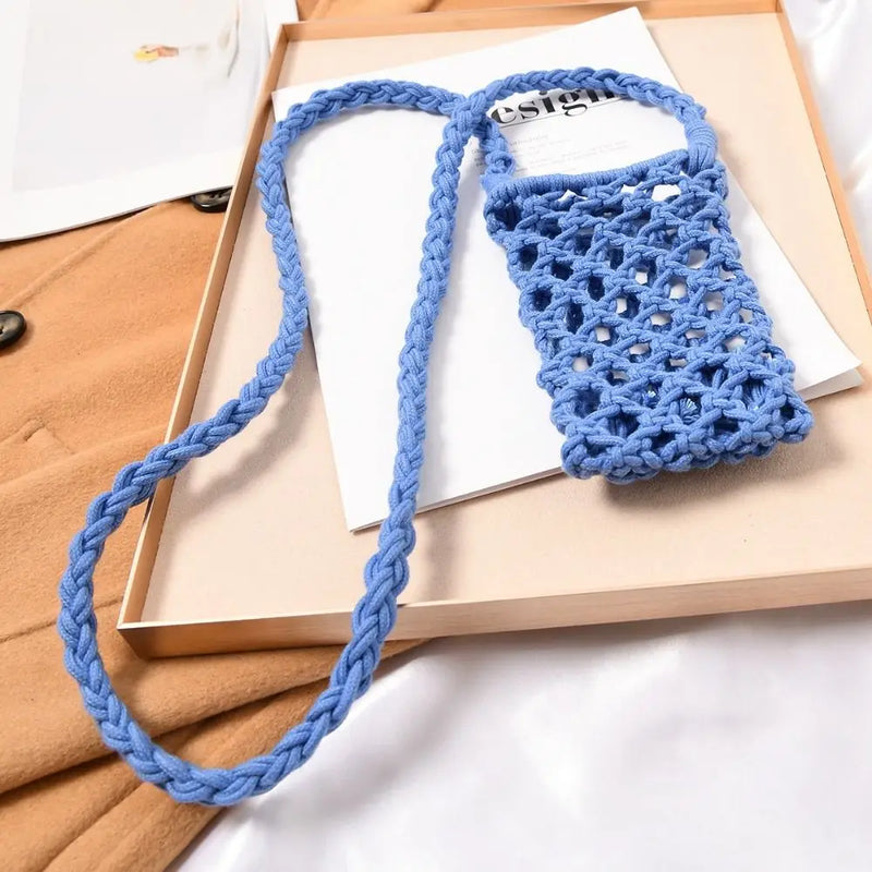 Women's Crossbody Phone Bag - Hollow-out Braided Shoulder Handbag, Lightweight Woven Bag