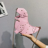 Trend Fashion 3D Dinosaur Design Rivets Pu Leather Girl's Chain Purse Shoulder Bag Tote Ladies Crossbody Mini Messenger Bag Flap