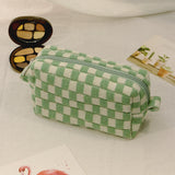 Checkerboard Cosmetic Bag Knitted Toiletry Storage Bag Colorful Makeup Pouch Organizer Checkered Pattern Cosmetic Bag