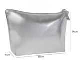 Silver Leather Clutch Cosmetic Bag Travel Organizer