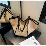 Crochet Raffia Beach Tote Bag - Bohemian Straw Handbag