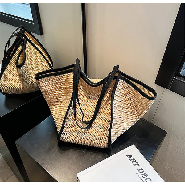 Crochet Raffia Beach Tote Bag - Bohemian Straw Handbag