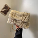 Vintage Plush Handbag Large Capacity Soft Tote Shoulder Crossbody Bag