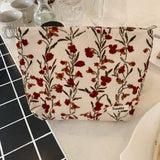 Fashion Flowers Print Cosmetic Bag Canvas Washing Bag Large Capacity Women Travel Cosmetic Pouch Make Up Storage Bags