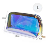 PVC Waterproof Transparent Cosmetic Bag Wash Toiletry Makeup Bag Organizer Female Girls Laser Color Zipper Make Up Beauty Case