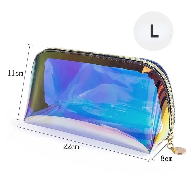PVC Waterproof Transparent Cosmetic Bag Wash Toiletry Makeup Bag Organizer Female Girls Laser Color Zipper Make Up Beauty Case