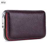 Genuine Leather Men Women Card Holder Small Zipper Wallet Solid Coin Purse Accordion Design Rfid ID Business Credit Card Bags